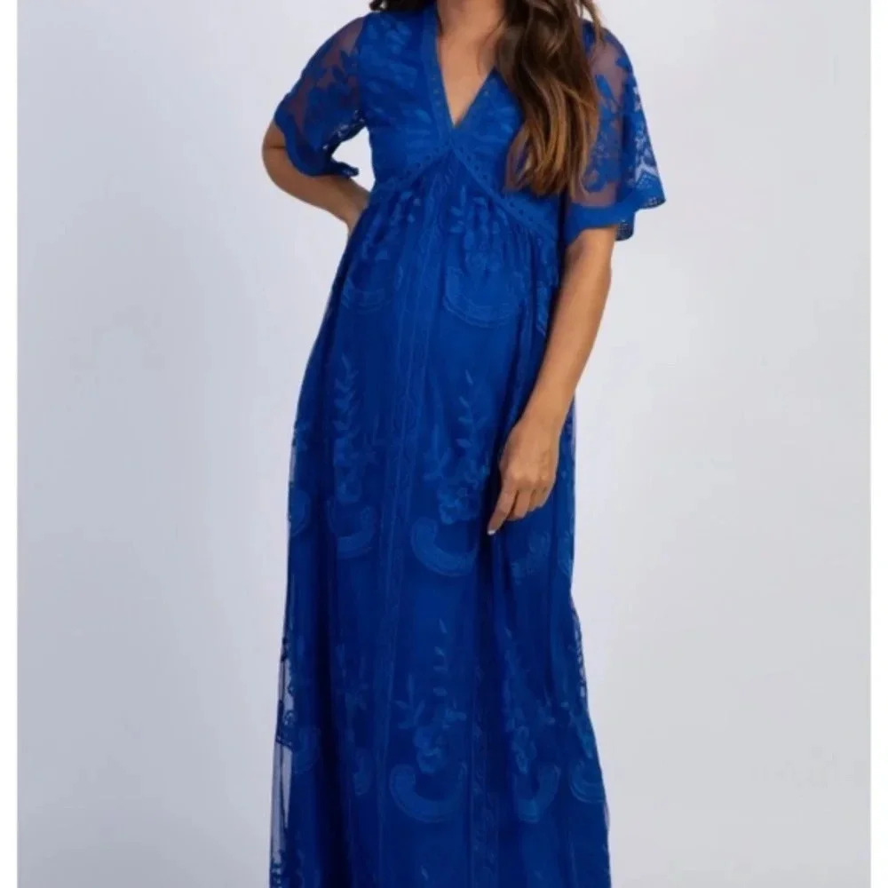 New* Pinkblush Royal Blue Lace Overlay Maternity‎